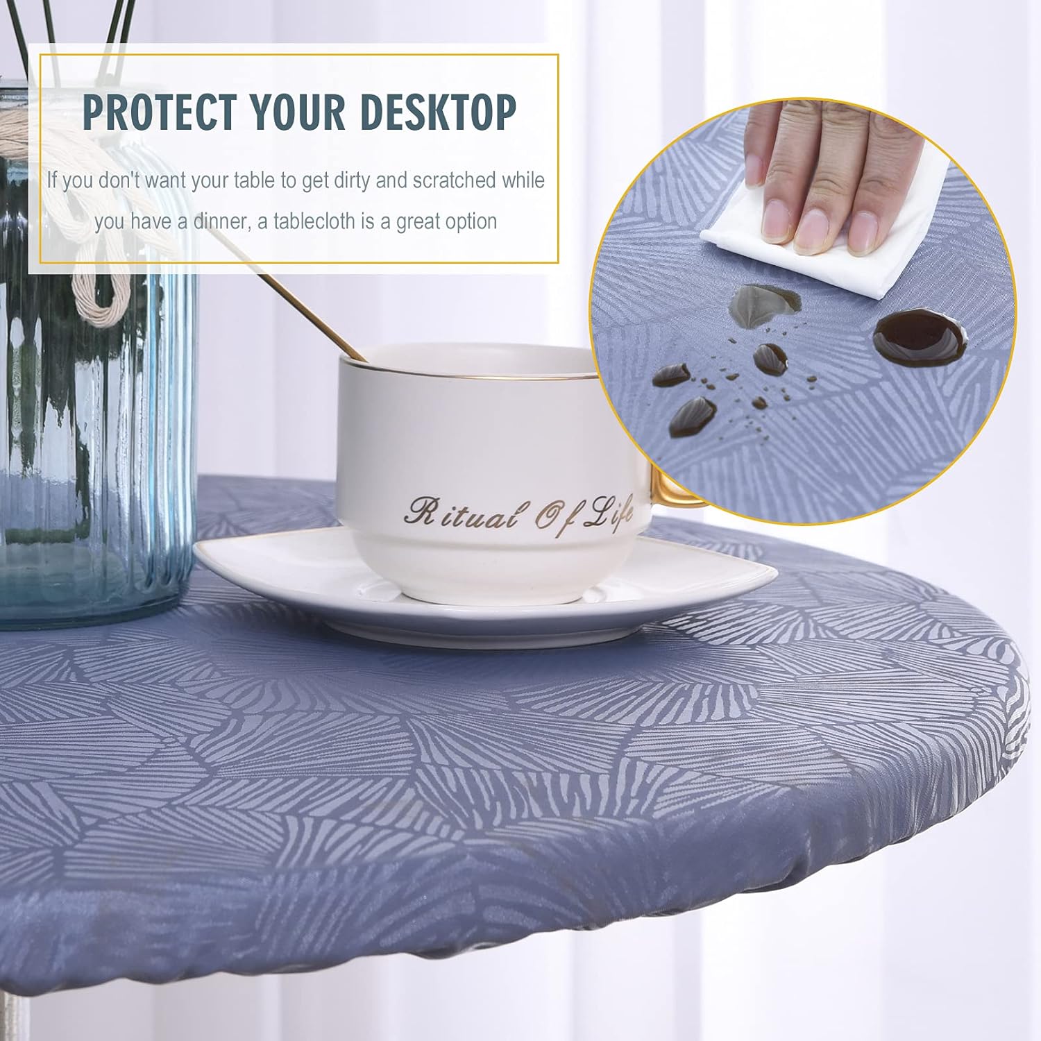Elastic Edged Vinyl Round Fitted Tablecloth - Image 5