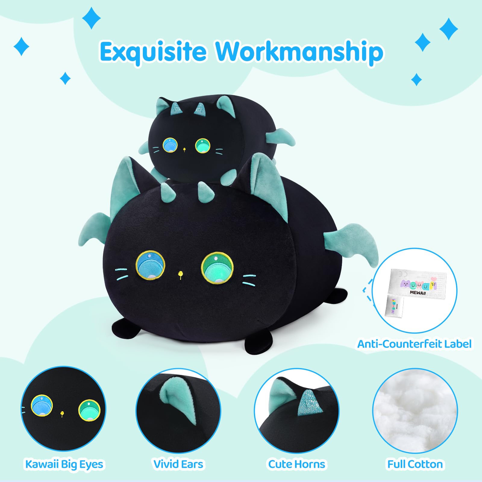 Mewaii 20 CM Cuscino di Peluche Kawaii Giocattolo per Bambini Abbraccio Cuscino Giocattoli BIG Eyes Cat Animali di Peluche Cuscino bambola Morbido Regalo 3 anni in su