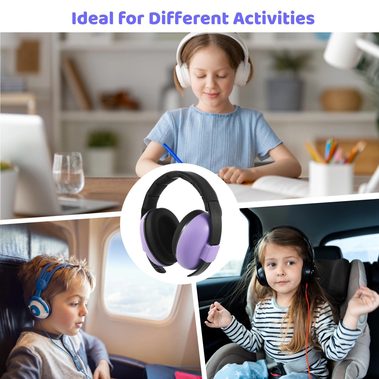 12 orejeras con cancelación de ruido para los más pequeños, auriculares de protección auditiva, diadema ajustable, cojines de esponja suave, uso en viajes y estudio de sueño