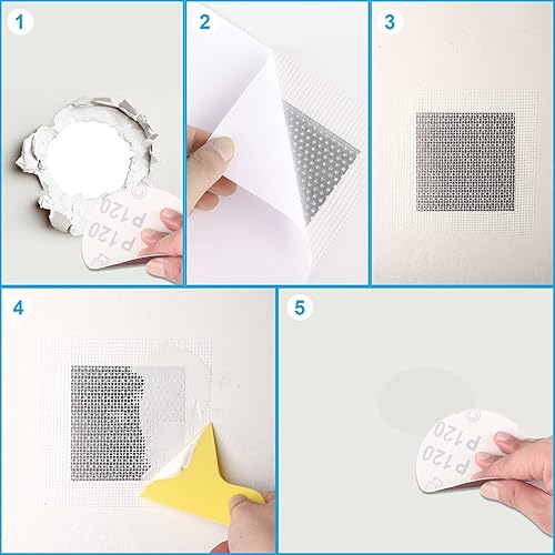 Miniatura 5 de Parche de reparación de paneles de yeso de 5 piezas de 8 x 8 pulgadas, kit de parches de reparación de pared de fibra de vidrio autoadhesivo, parche