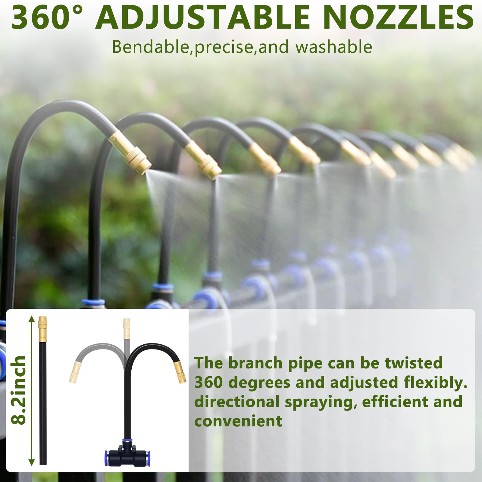 Système d'irrigation goutte à goutte de 20 m, système d'arrosage flexible à 360°, buse réglable en cuivre, kit d'irrigation goutte à goutte automatique pour jardin, cour, serre