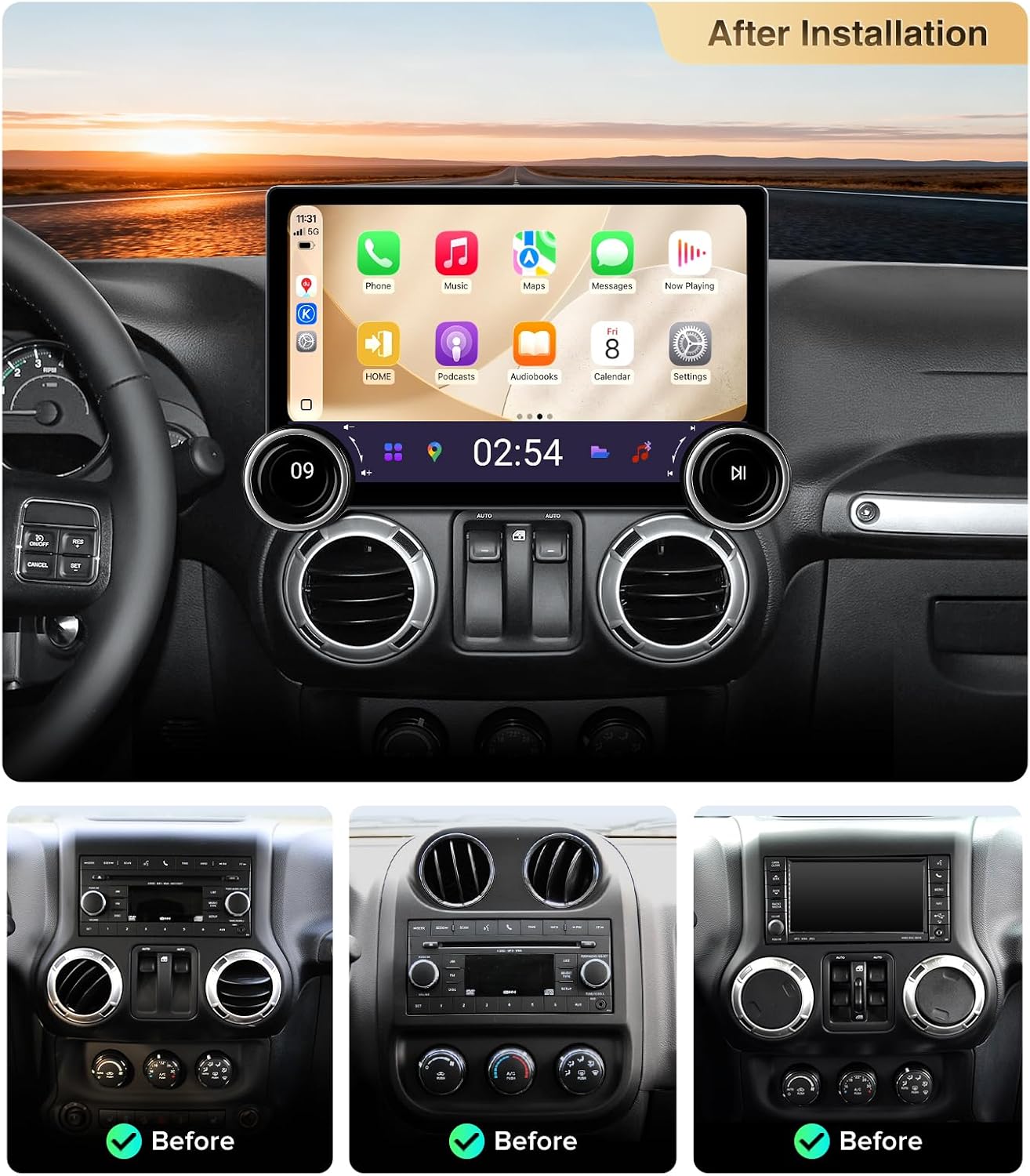 11.5" 2K QLED Android 13 Car Stereo for Jeep Wrangler JK 07-18 Dodge Ram 09-12 - 6G+128G Wireless CarPlay Radio Upgrade with Dual Knobs, 8-Core, Backup Camera (128, GB)