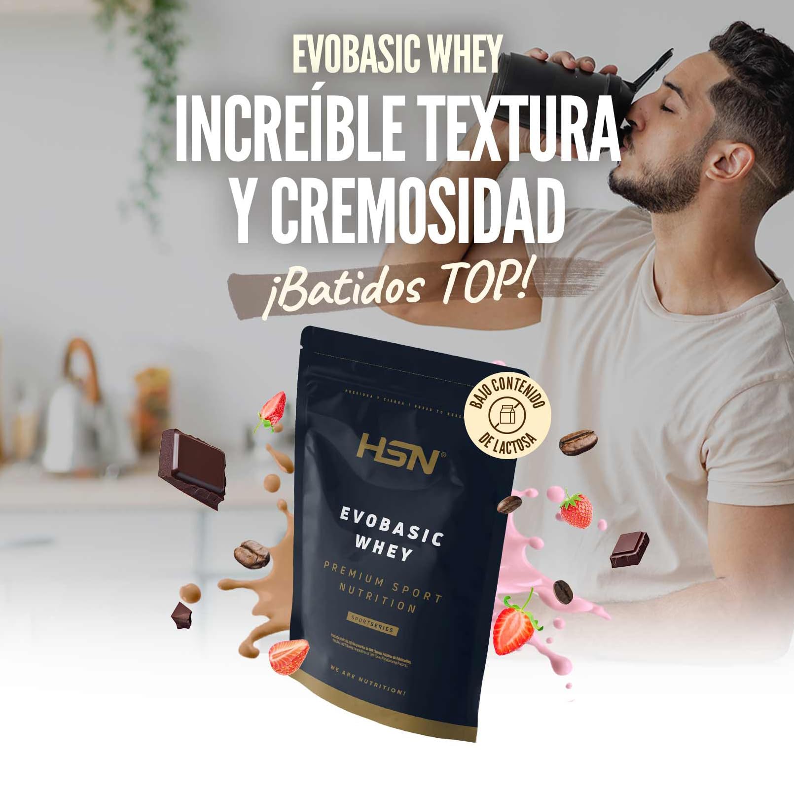 HSN Evobasic Whey (Whey Protein Concentrate WPC) | Chocolate 2Kg = 67 Batidos por Envase | Concentrado de Proteína de Suero con Lactasa | No-GMO, Vegetariano, Sin Gluten ni Soja
