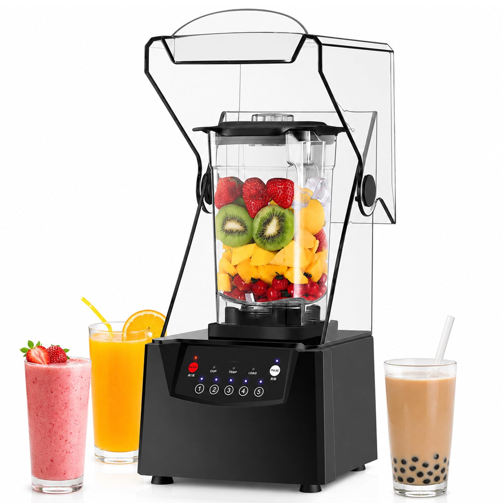 pealiritansemen Commercial Quiet Blender 2200W, Juice Smoothie Mixer with Sound-Dampening Housing, 1.8L Jug, 6 Stainless Steel Blades and Pulse Control, for Bar/Café/Club/Catering Event