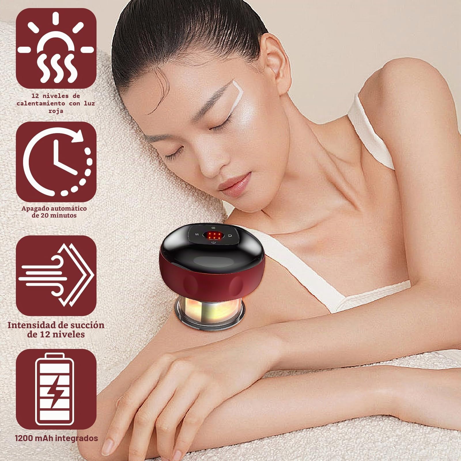 Ventosa Eléctrica para Masaje, Dispositivo de Masaje Inteligentes Masajeador con Mando a Distancia Set de Ventosas Gua Sha Vacío con 12 Niveles de Temperatura y Succión para Aliviar el Dolor Muscular