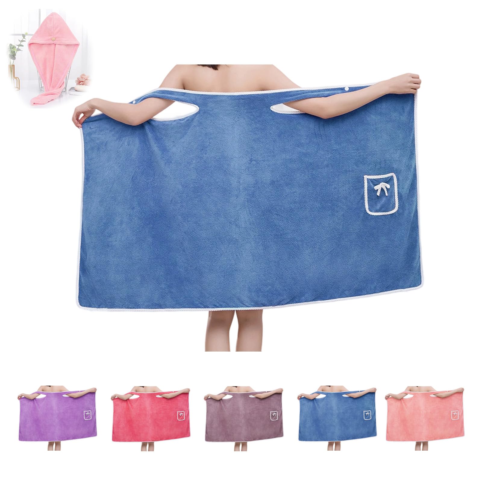 Plus Size Women's Wearable Shower Skirt, 2-Button Design Adjustable Wearable Bathrobe, Four Seasons Bath Towel