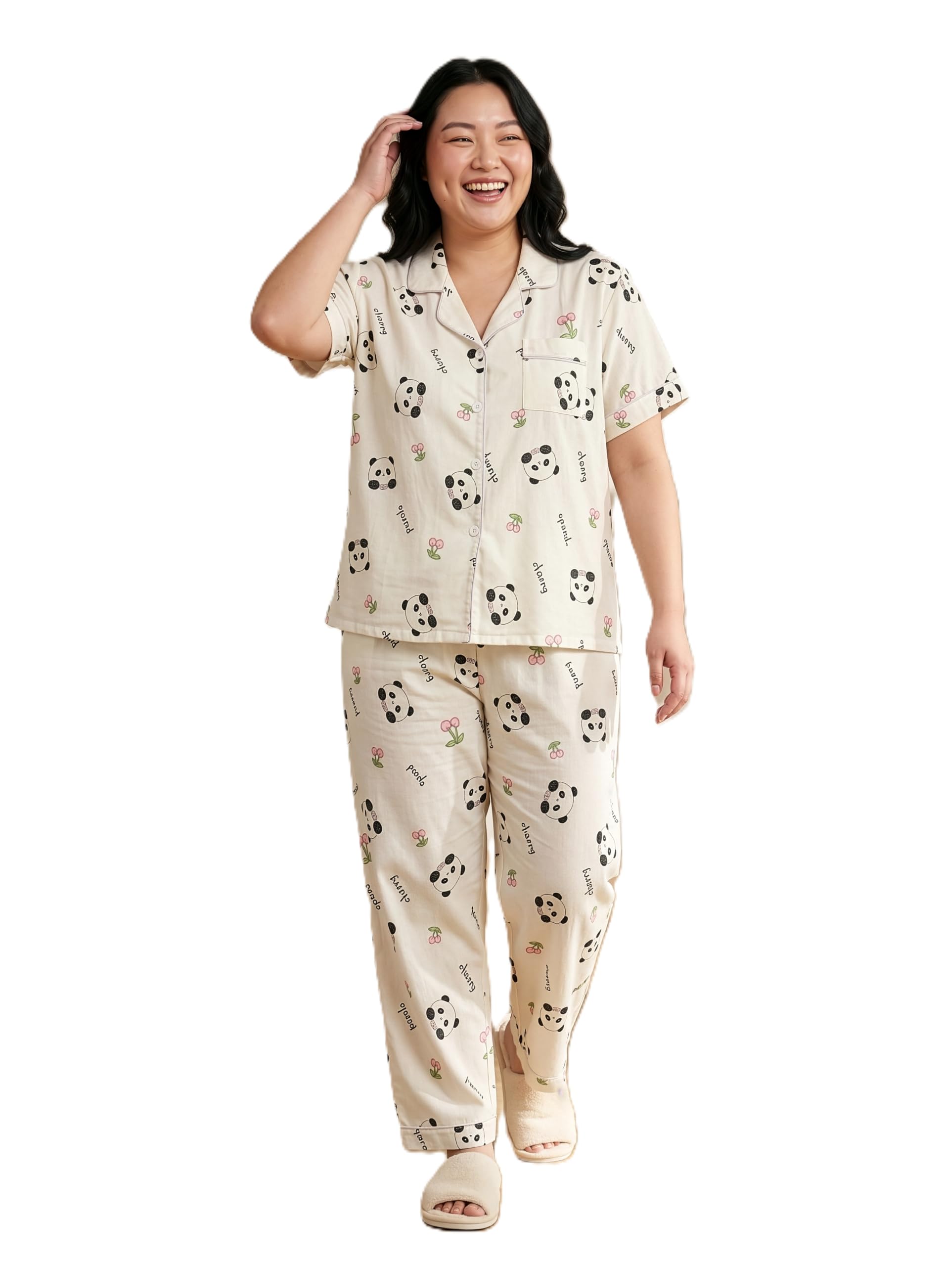 lugo Women’s Printed Cotton Blend Night Suit Set | Soft & Breathable Short Sleeve Shirt with Pyjama | Comfortable Sleepwear-picture-54