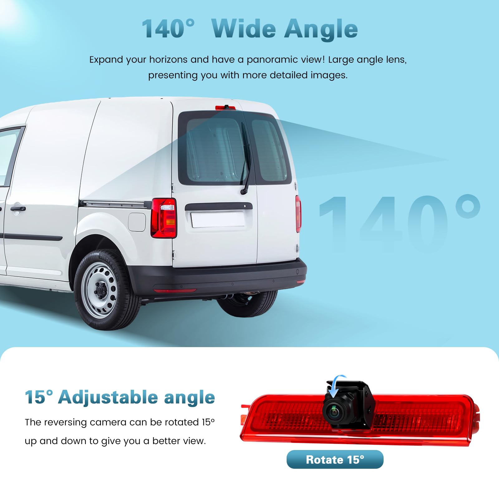 Cámara Trasera 720P para VW Caddy 2003-2015, Tercera Luz