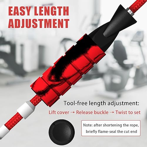 Miniatura 3 de Cuerda de saltar para mujeres y hombres, cuerda de saltar de algodón de longitud ajustable para adultos y niños, equipo de entrenamiento para