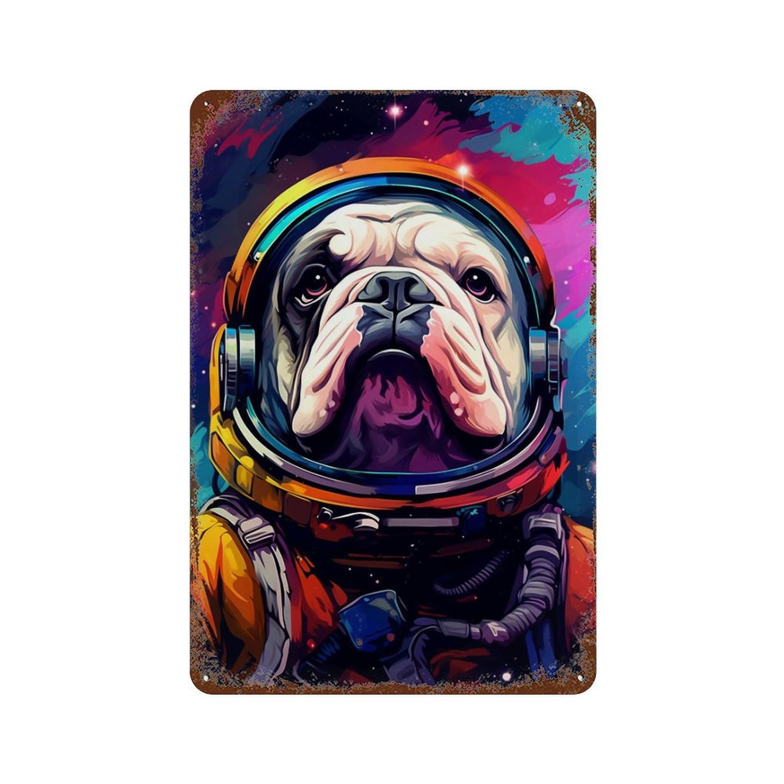 Rust Effect Space Dog Explorer-38 Vintage Metal Tin Sign 11.8"x7.9", Farmhouse Wall Decor for Garage, Bar And Workshop Decor