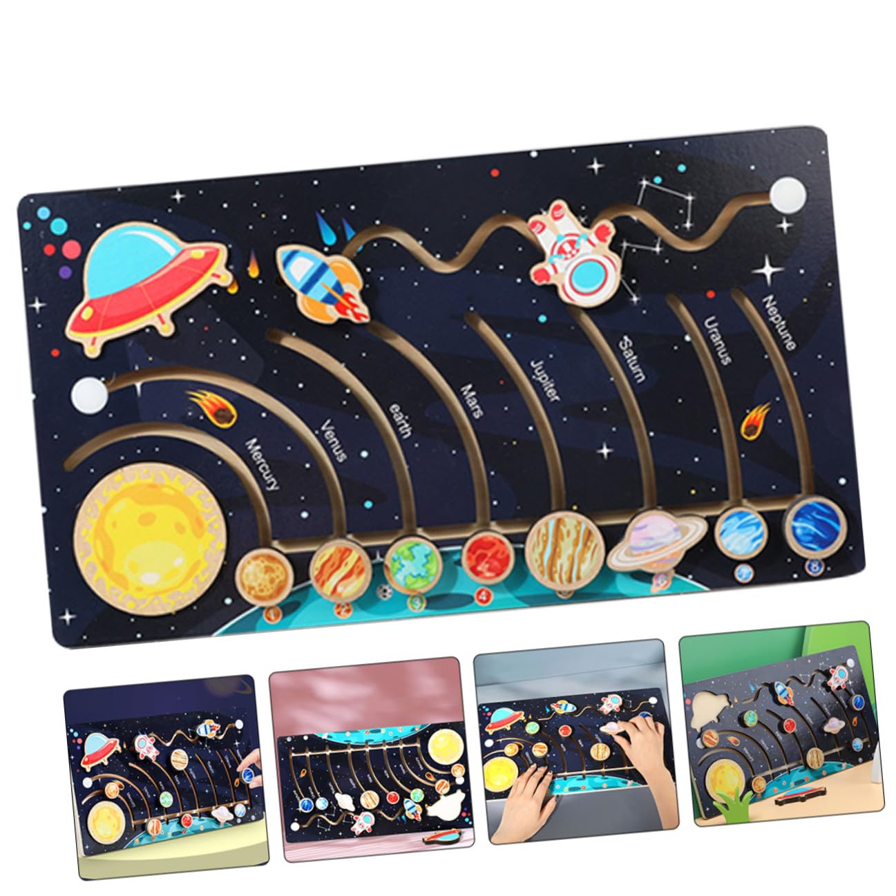 BESPORTBLE Puzzle Planetario Solare in Legno per Bambini, Giocattolo Educativo di Cognizione Spaziale Montessori, Set Puzzle Pianeti Colorati per Sviluppo Cognitivo e Creativo