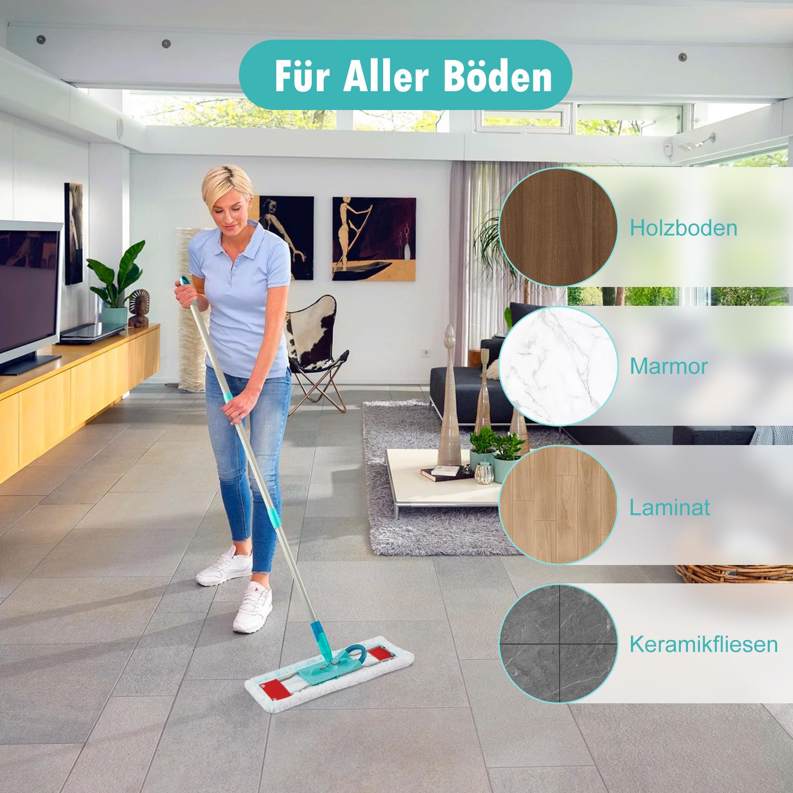 4 Stück Wischbezüge Zubehör für Leifheit Profi XL Micro Duo / Profi XL Cotton Plus, Mikrofaser Putzlappen , Bodenwischer Ersatzbezug für Alle Hartböden