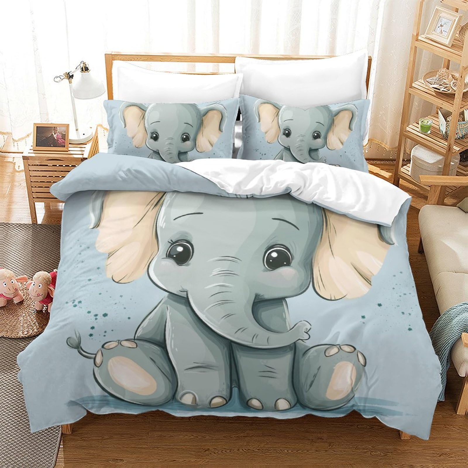 Housse de couette douce éléphants créez un cocon de douceur 220x240 cm dans votre chambre