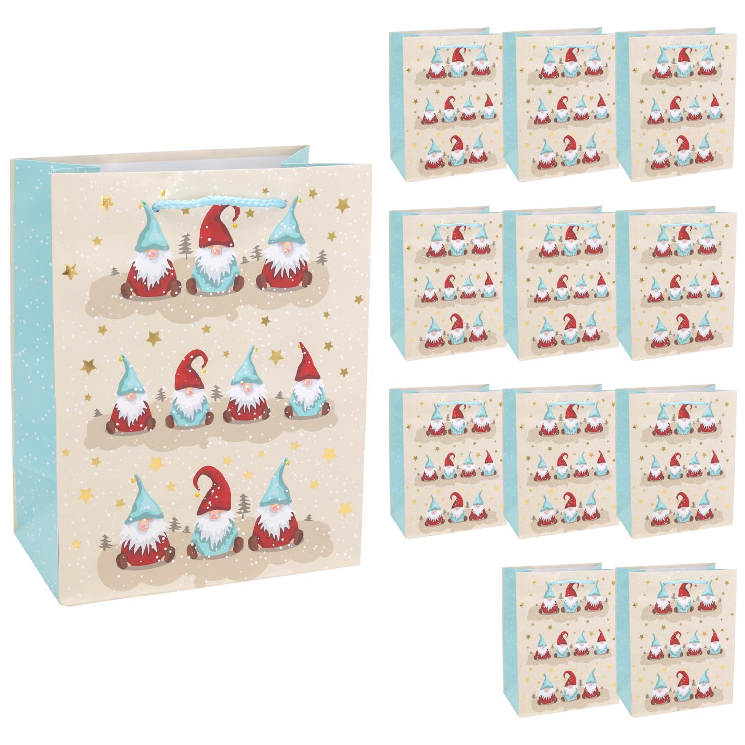 Idena 30338-12 Gift Bags Gnome, Pack of 12, 18 x 23 x 10 cm, Paper Bags, Gift Bags, Christmas Bags