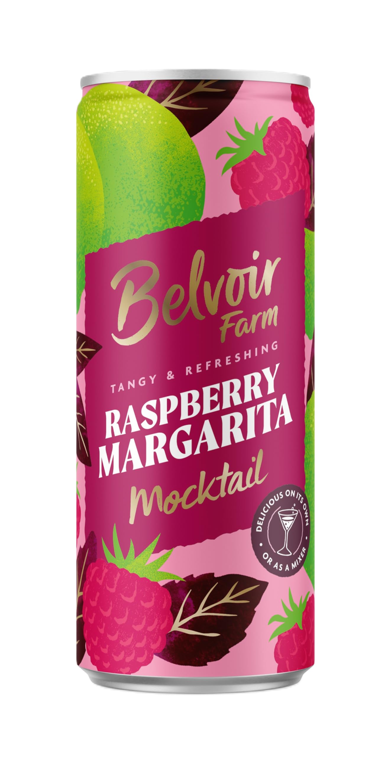Belvoir Raspberry Margarita Non-Alcoholic Sparkling Drink 12 x 250ml Cans with Raspberry, Lime and Agave, Vegan and Vegetarian