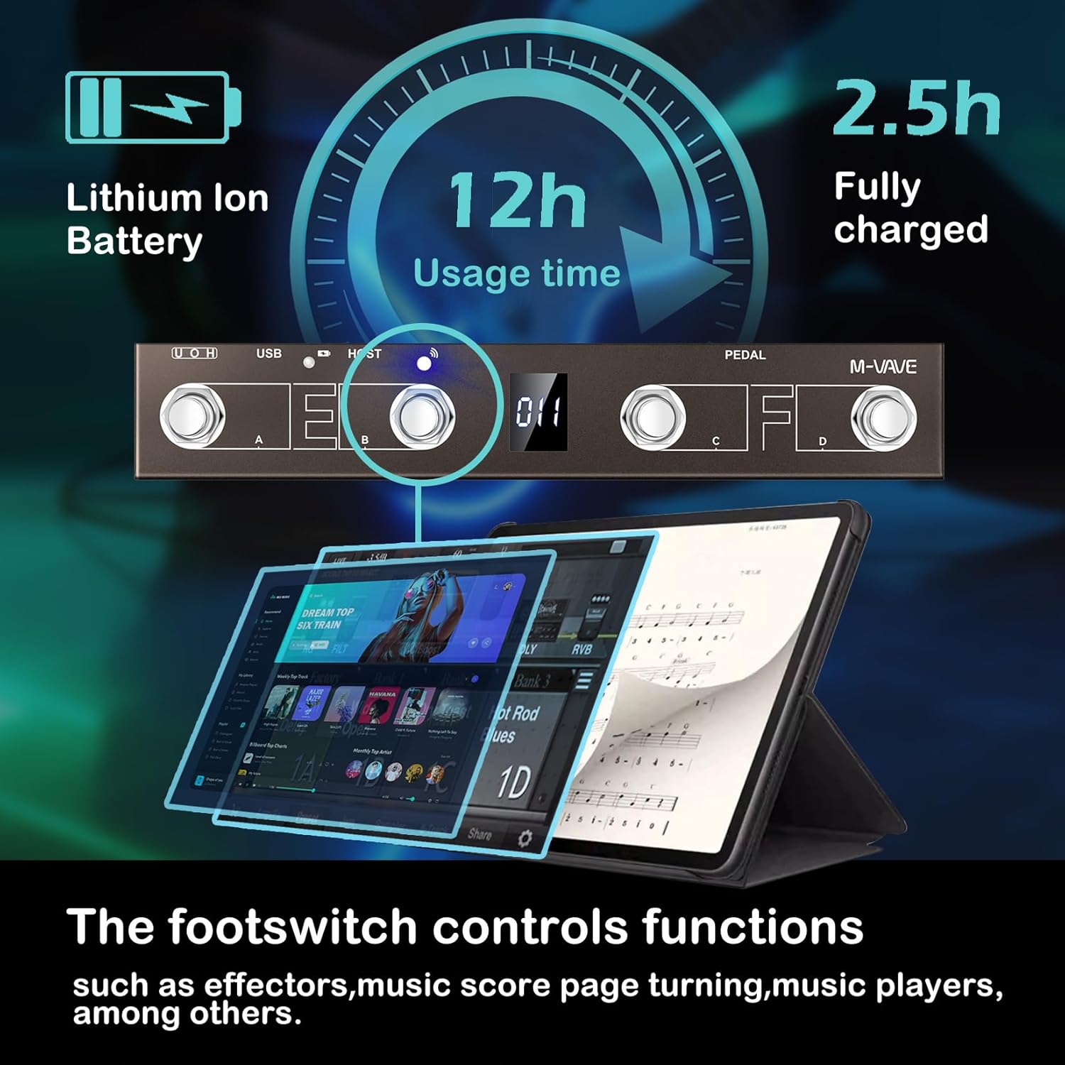 M-VAVE Chocolate Plus MIDI Footswitch Controller Pedal, 4 Buttons, USB Compatible, APP Control, Portable