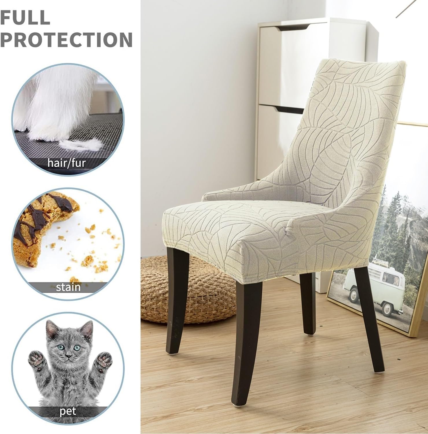 Wingback Side Chair Cover Stretch Dining Chair Covers Slipcovers Sloping Arm Chair Protector Cover Washable Upholstered Arm Dining Chair Cover for Dining Room Banquet Home Decor (A-beige, 6PCS)
