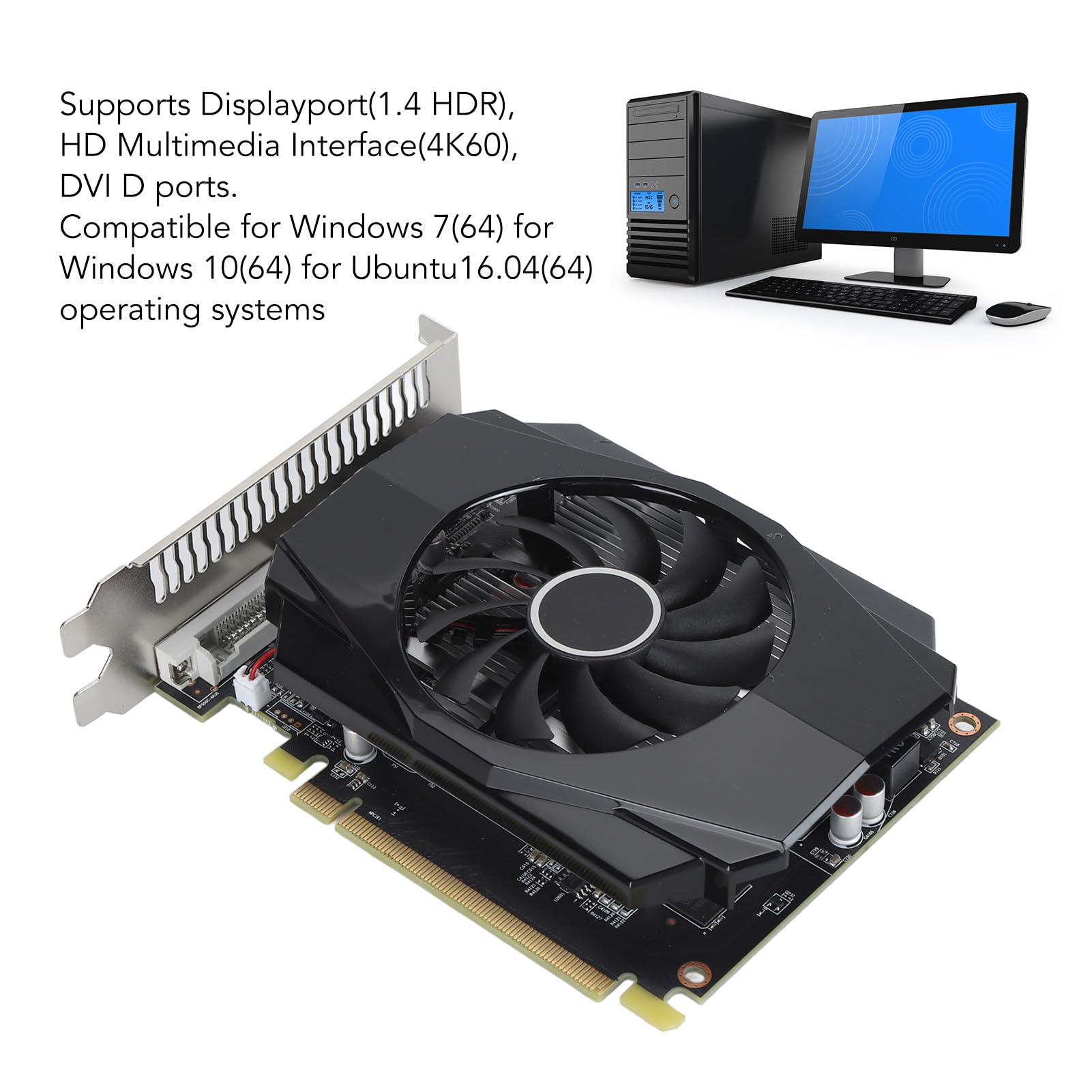 Karta graficzna RX 550 D5, 128-bitowa 4 GB GDDR5 1183/6000MHz, karta graficzna do gier PCI Express 3.0, DP1.4 HDR HD DVI D z wentylatorem chłodzącym do gier biurowych i komputerowych