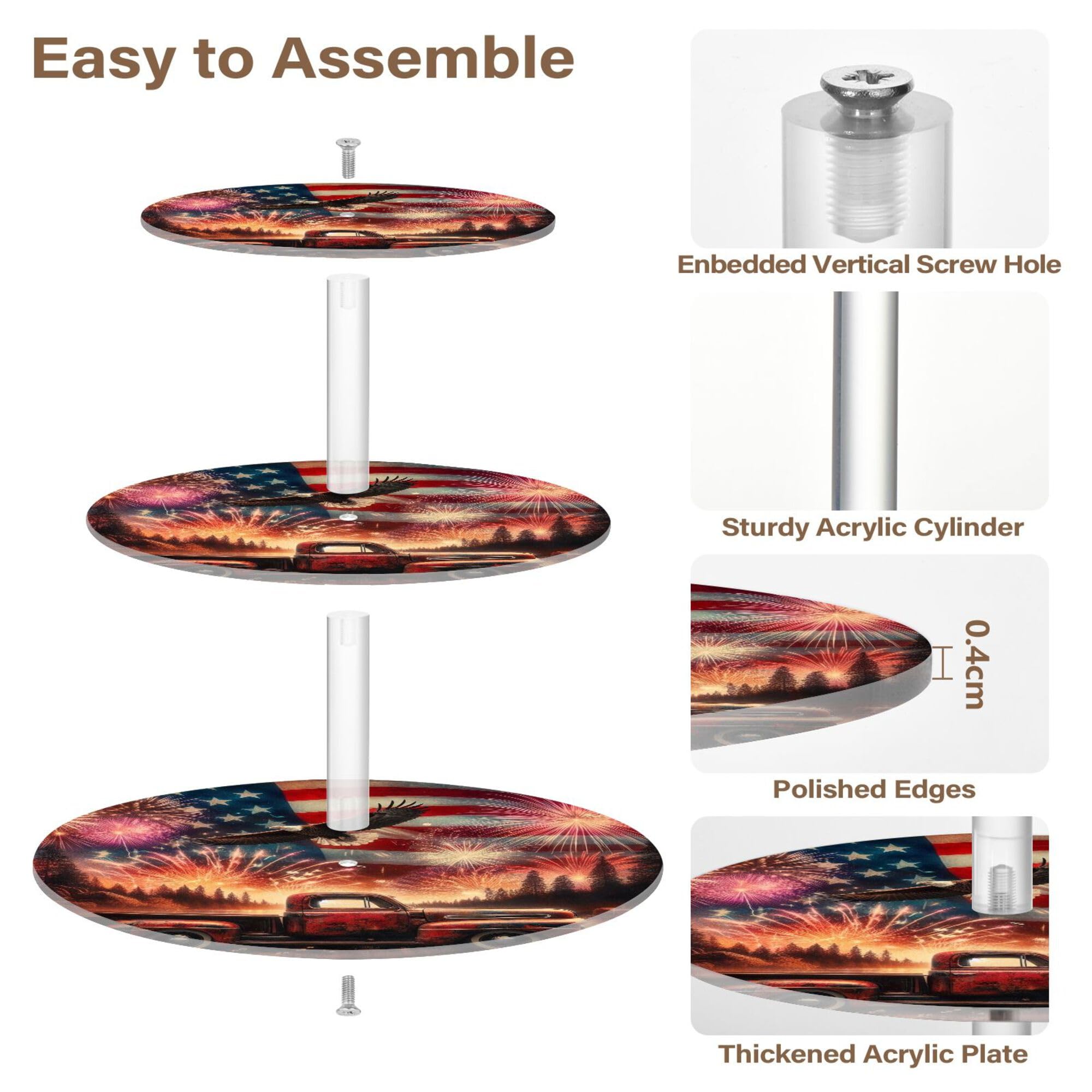 PYBUG Independence Day 3 Tier Acrylic Cupcake Stands Tower,Dessert Table Display Set for Tea Party,Wedding,Birthday, Baby Shower