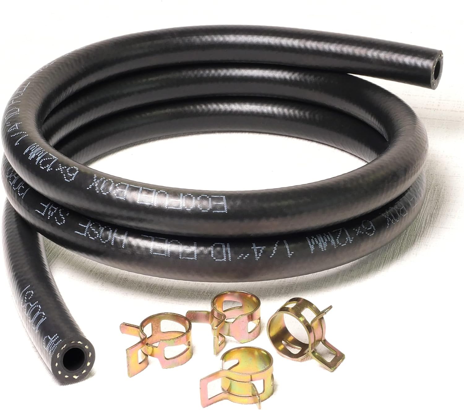 2 mètre Durite de Carburant renforcée SAE J30R9 (FKM) Ø6mm + Colliers de serrage Compatible: Ethanol, E85, Essence, Gazole, Huile. Pression 100 PSI. Voiture, Moto, JetSki, Tondeuse (SAE J30R9 6x12mm)