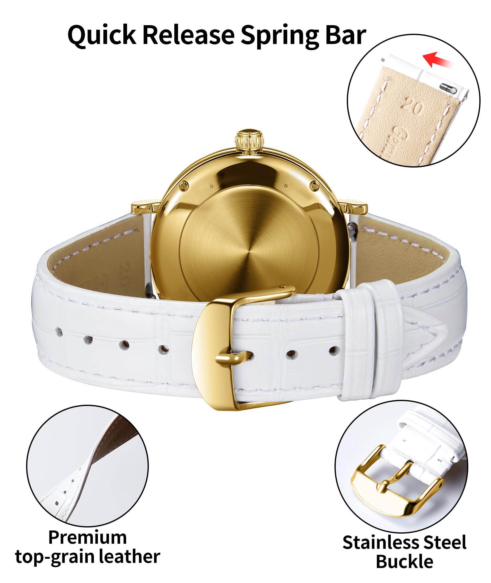 BINLUN Leather Watch Band Genuine Calfskin Replacement Watch Strap Quick Release Crocodile Pattern 10 Colors 13 Sizes for Men Women(10mm,12mm,14mm,16mm,17mm,18mm,19mm,20mm,21mm,22mm,23mm,24mm) - 3