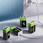 LP 9V Batteries rechargeables au lithium-ion 4-Pack 1100mAh, USB-C Charger 2-in-1 Câble, batterie longue durée pour alarmes de fumée, talkies Walkie, contrôleurs de jeu, micros et lampes de poche