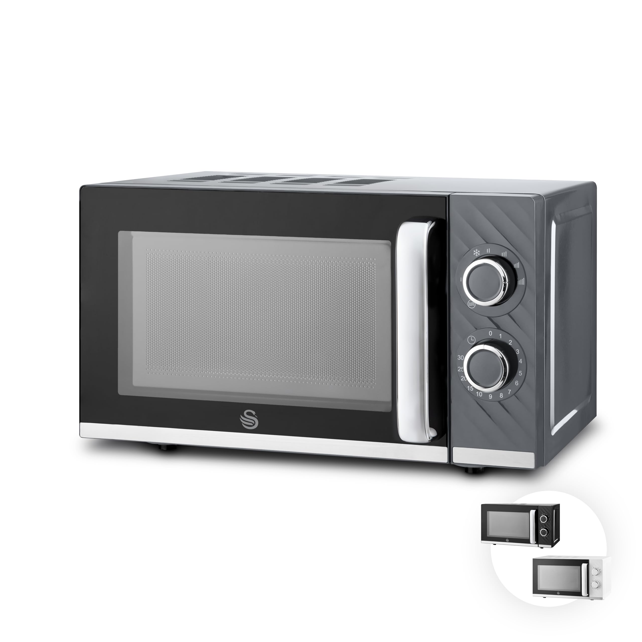 Swan Windsor Manual Microwave, 20L, 800W, 5 Power Levels, Grey