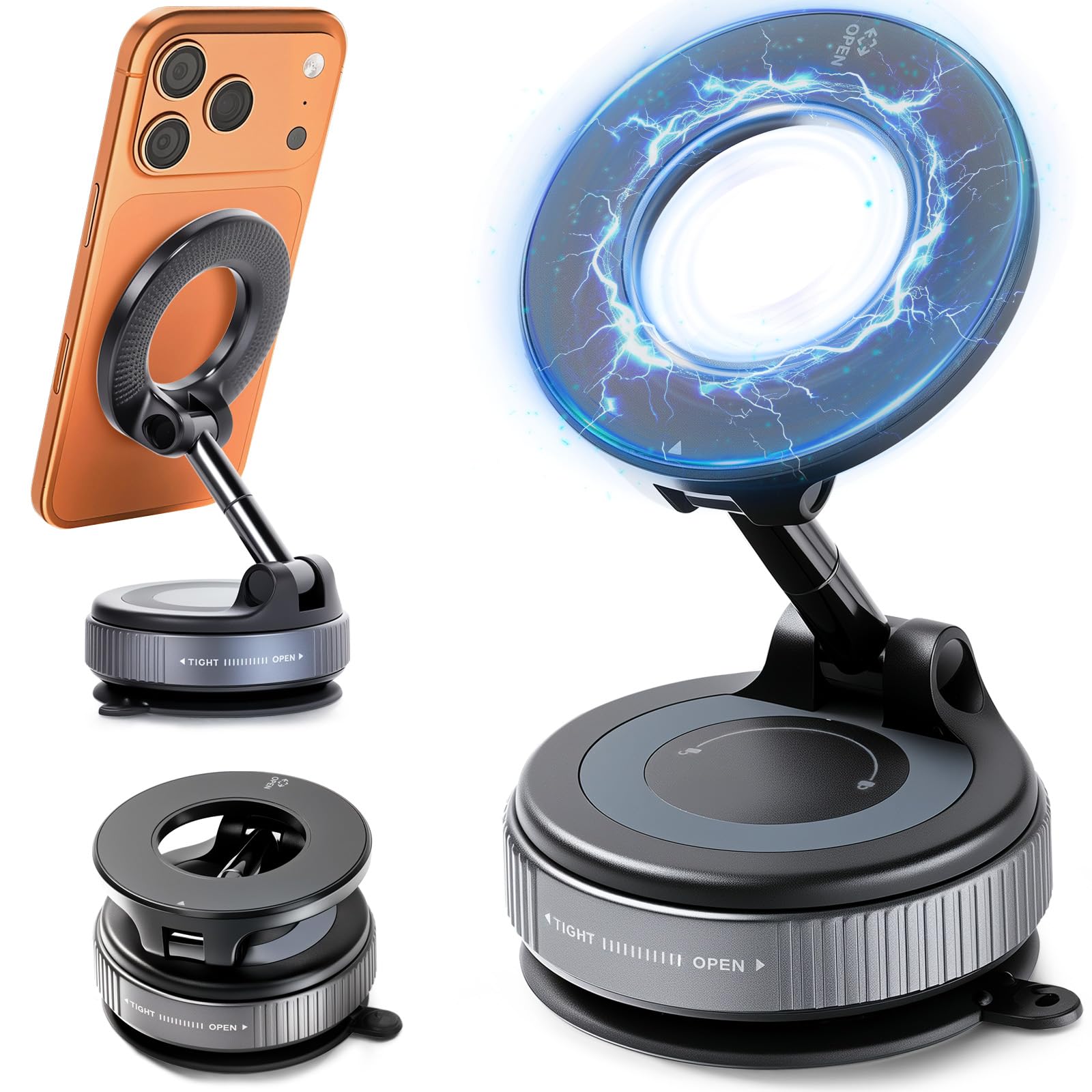 Vacuum Magnetic Car Phone Holder 360 Adjustable Magsafe Car Mount with Strong Suction Cup for iPhone Android All