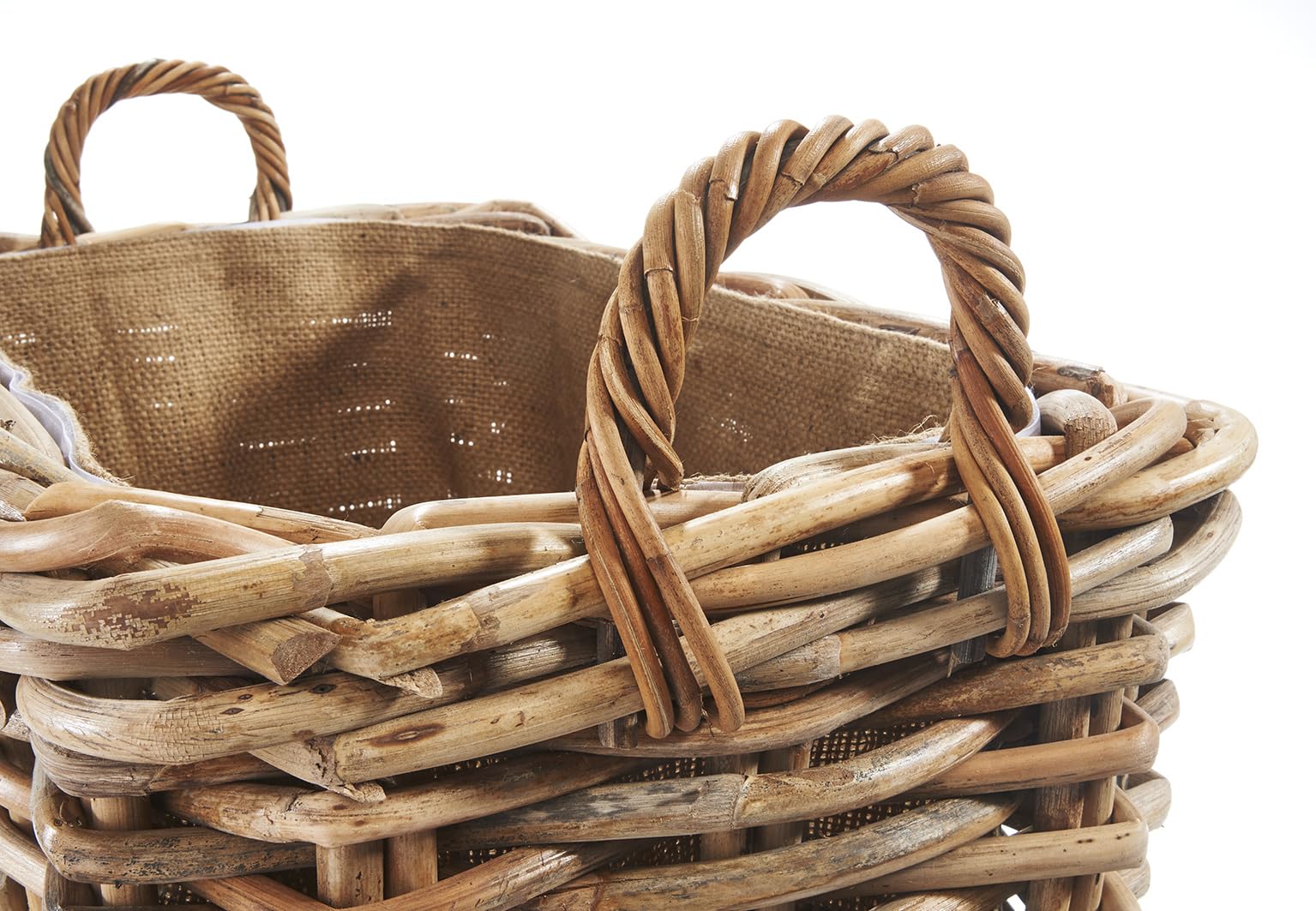 Kobolo Holzkorb aus Rattan mit Jutestoff 63x42x59 cm Braun