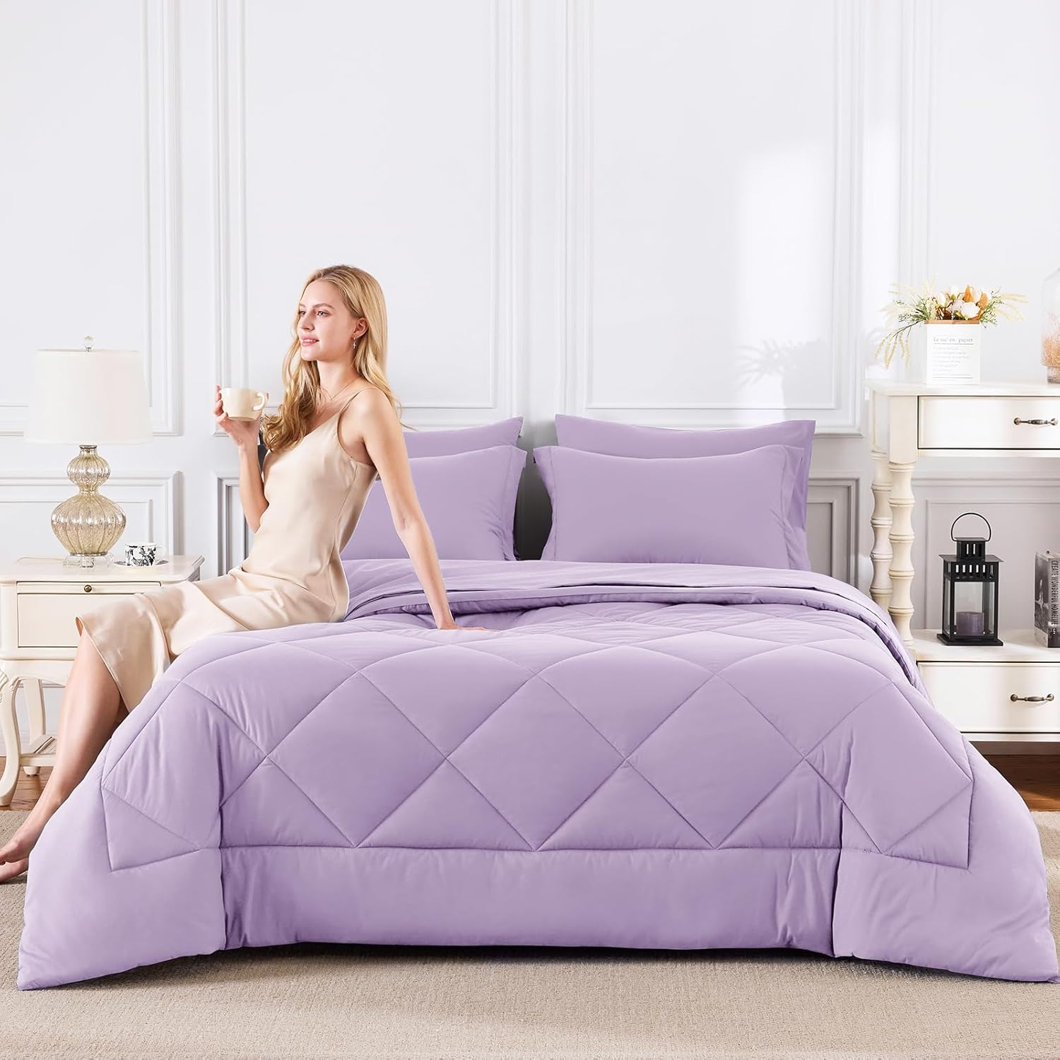 CozyLux Full Size Comforter Sets Light Purple - 7 Pieces Lavender Bed in a Bag Full, Luxury Soft Bed Set for All Seasons, Bedding Set with Down Alternative Comforter, Sheets, Pillowcases & Shams - Image 7