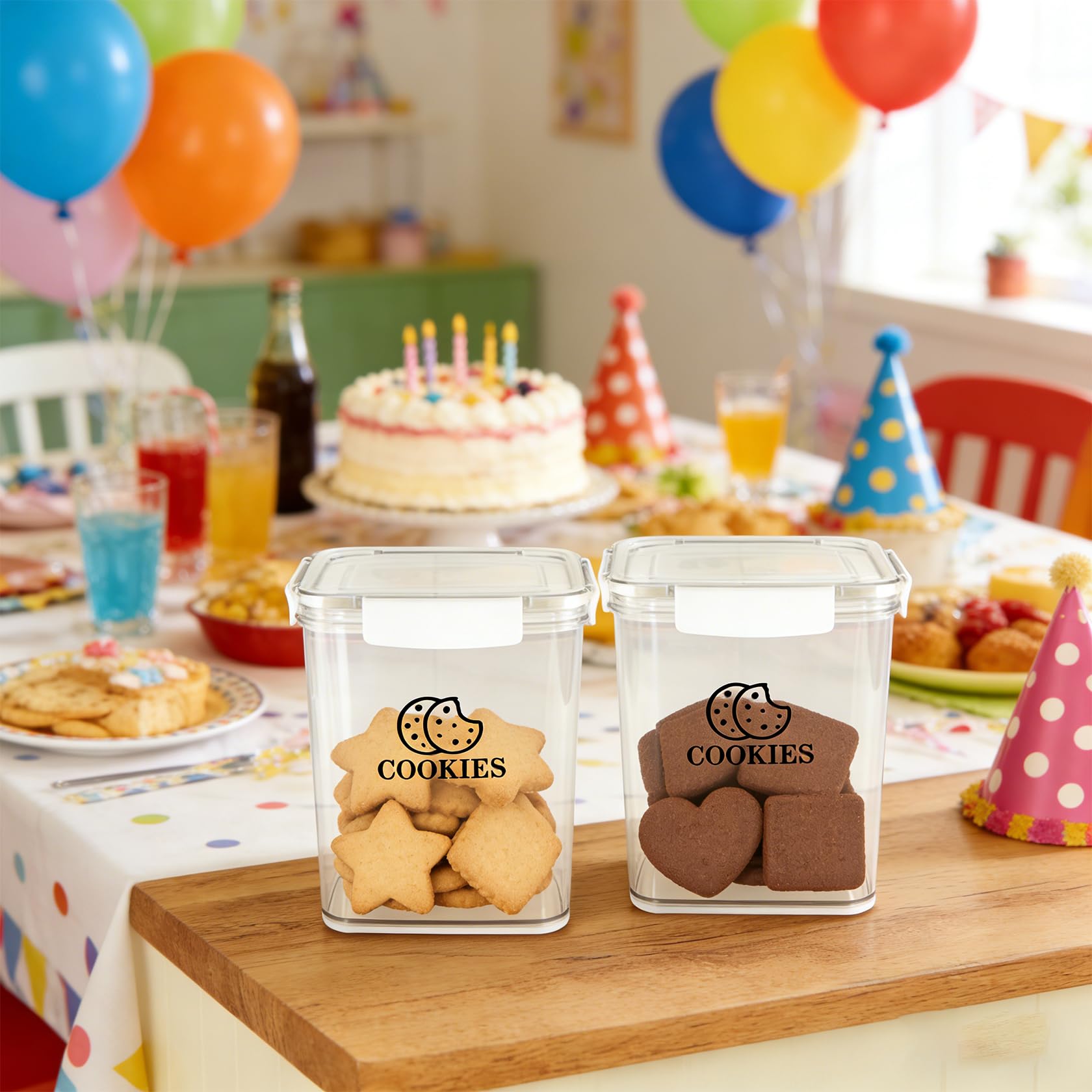 Juego de 2 tarros de galletas – Juego de 2 tarros de almacenamiento para galletas transparente hermético, bonito contenedor de almacenamiento de galletas de plástico con tapa, para aperitivos