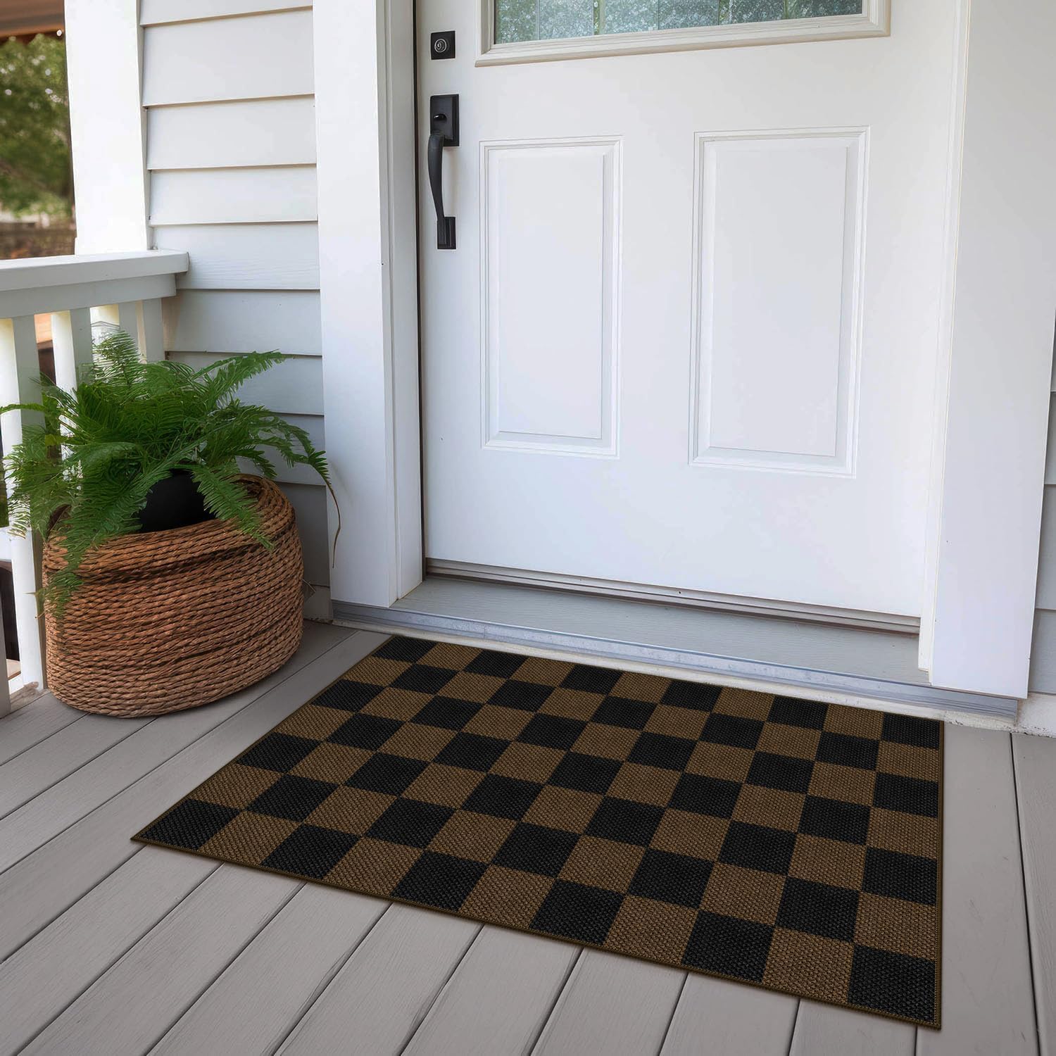 Easy Jute Checkered Entryway Rug, 2x3 Coffee Modern Indoor Outdoor Doormat, Washable Non-Slip Small Kitchen Rug Farmhouse Checkerboard Throw Rugs for Entrance Bedroom Bathroom - Image 7