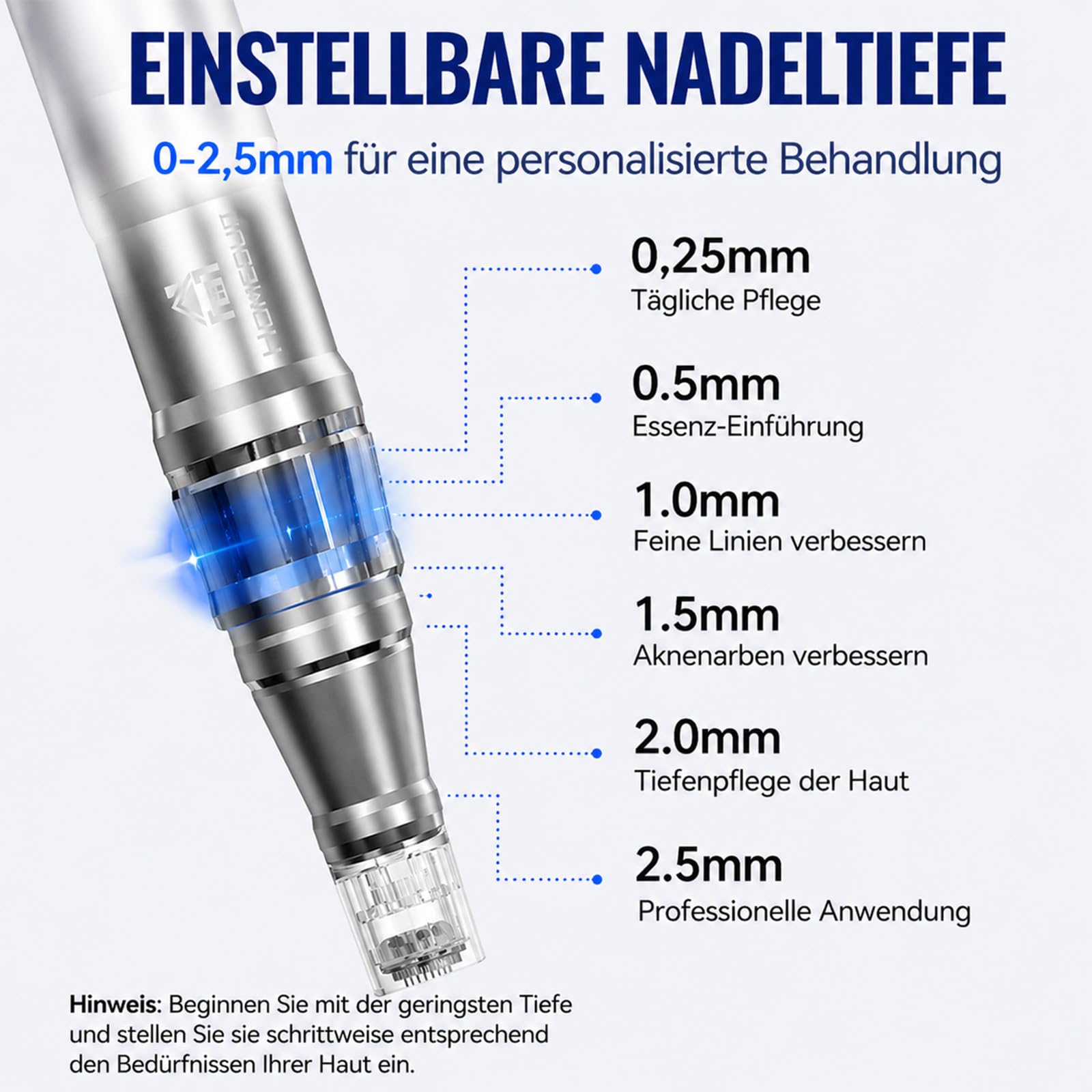 Microneedling Pen 023 Silber - Einstellbare Nadellänge 0–2,5mm, 6-stufige Vibrations- & Heizfunktion, USBC Aufladbar, Tragbares Hautpflegegerät für Zuhause und Reisen,mit Nadeln,Cartridges,LCD Display