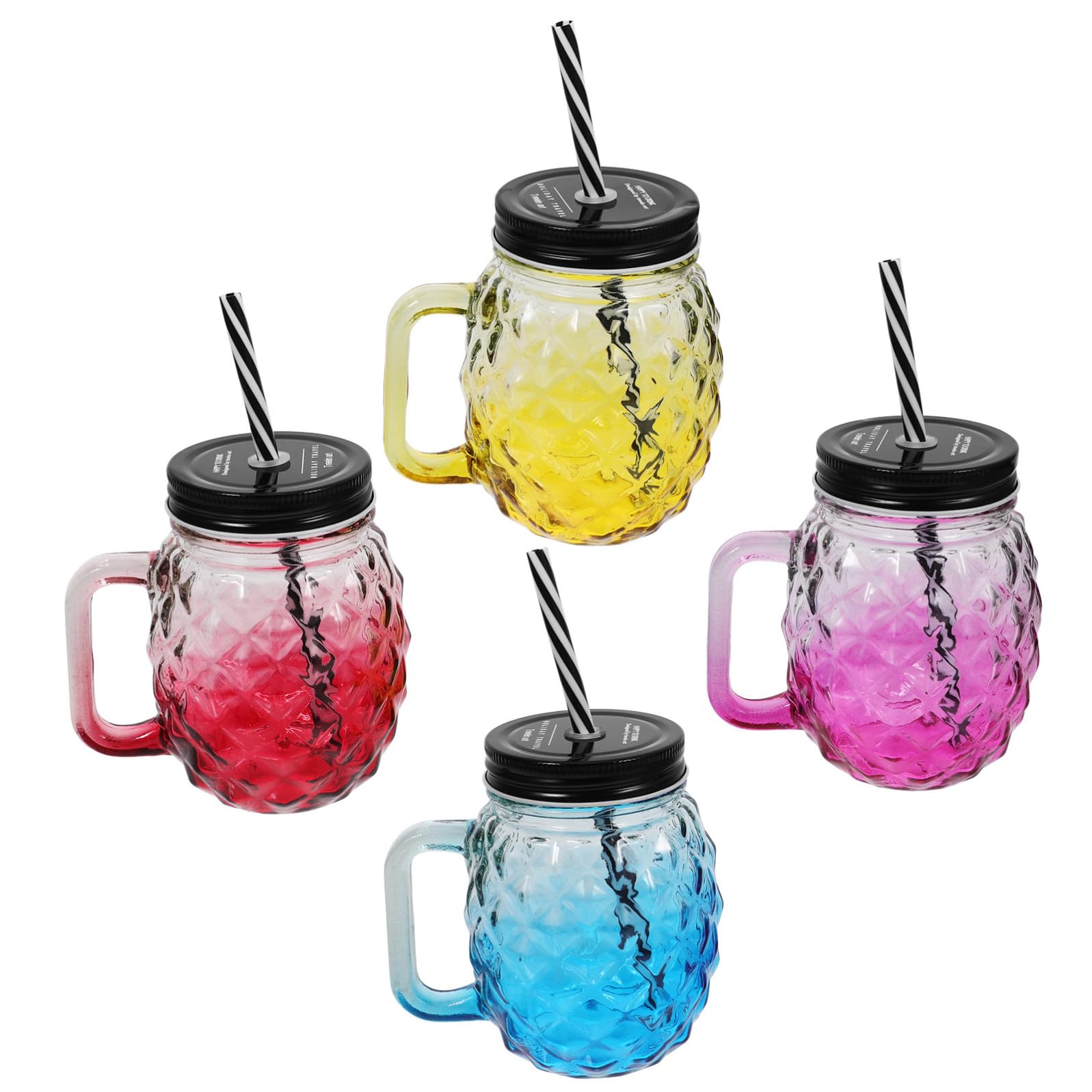 Set 4 Pezzi Bicchieri Vetro Graduati Coperchio Antigoccia e Cannuccia, Tazze da Tè Versatili per Lavoro e Scuola, Design Resistente e Funzionale