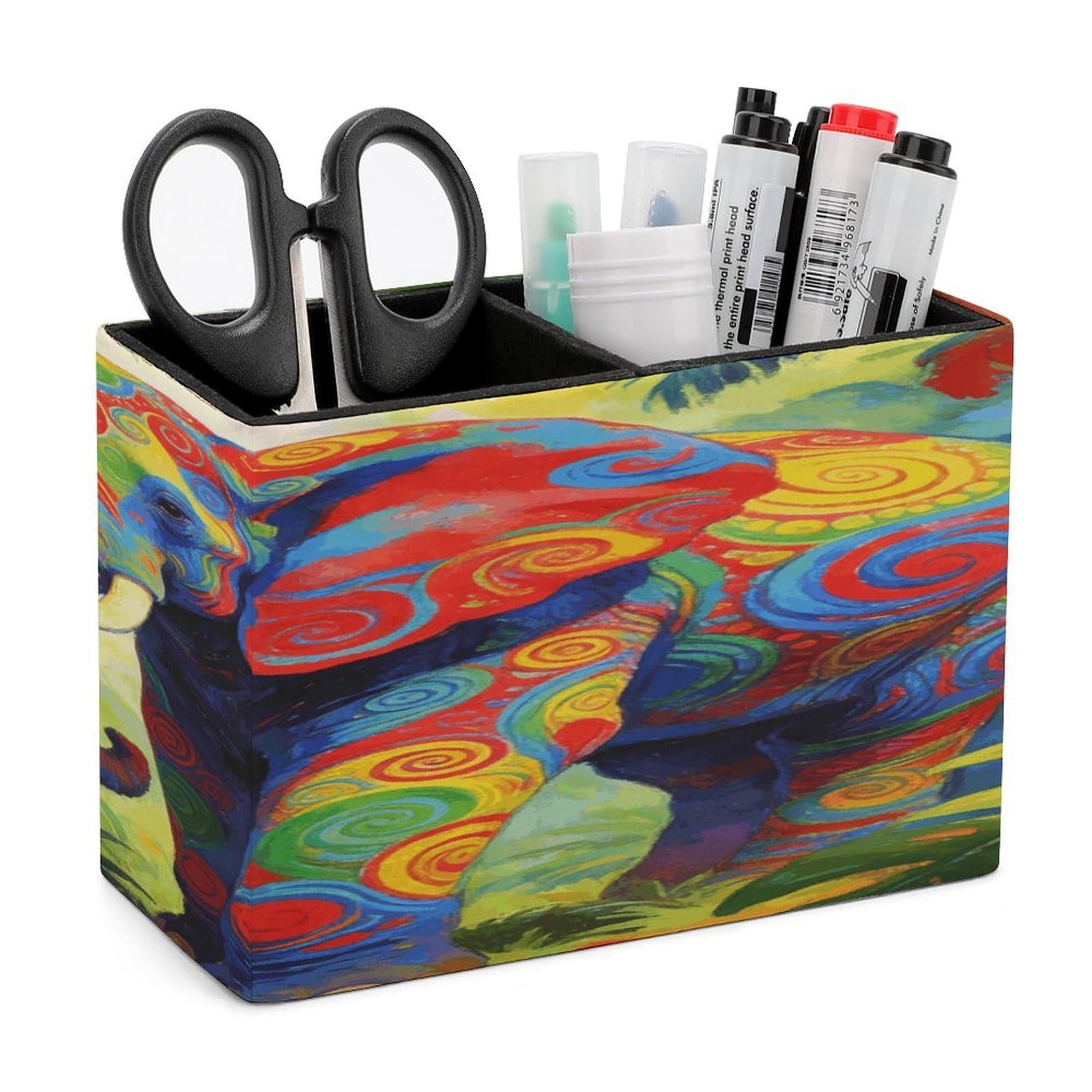 LZQPOEAS Colorful Elephant Pen Holder Double Compartments Pen Cup Makeup Brush Holders Leather Pencil Holder Locker Organizer for Work Locker Accessories Modern Pencil Cup for Desk