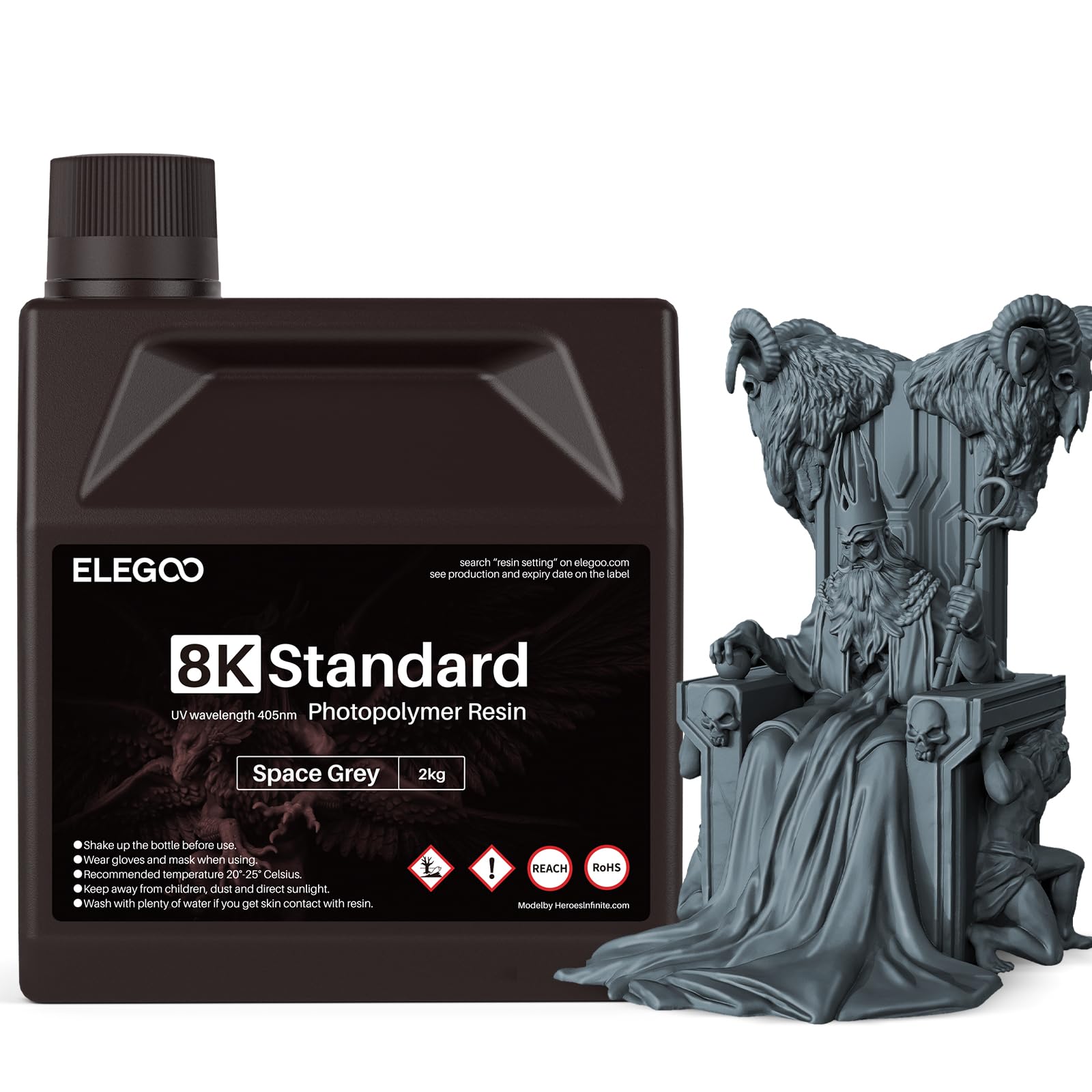ELEGOO 8K Resin, 405nm Rapid UV-Curing Photopolymer Standard 3D Printer Resin, Higher Precision, Lower Shrinkage 3D Photopolymer Resin for 8K/12K/14K