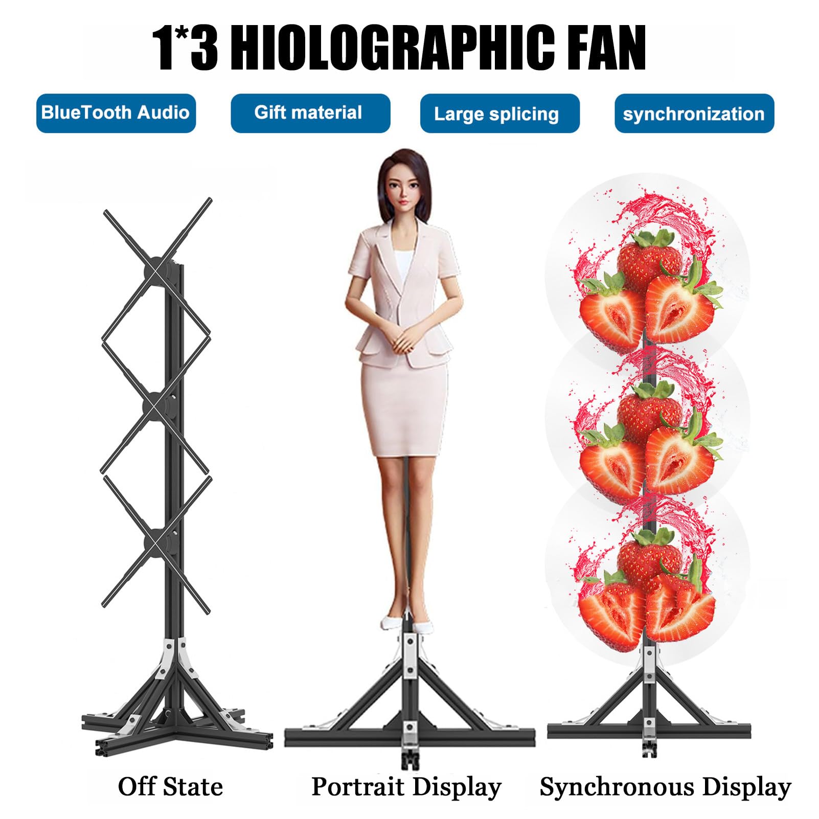 Wentylator Holograficzny 3D Ze Stojakiem, Projektor Reklamowy Holograficzny Na Imprezy, 56 Cm, 3 Panele, 62 Cm * 3 Szt.