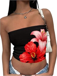 Women's Floral Leopard Print Tube Top Y2k Strapless Sleeveless Summer Bandeau Crop Tops