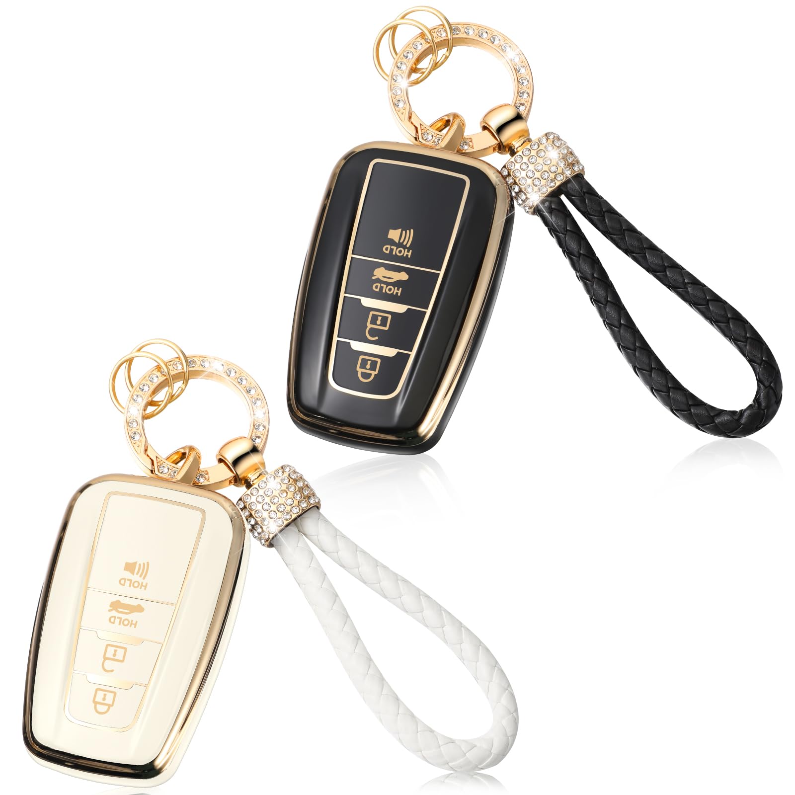 Photo 1 of Datanly 2 Pcs Key Fob Cover with Metal Keychain Lanyard Soft TPU Full Protection Key Fob Case Holder (Compatible with Toyota Camry RAV4)