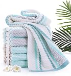Pidada Hand Towels Set of 2 Striped Pattern 100% Cotton Soft Absorbent Decorative Towel for Bathroom (Green)