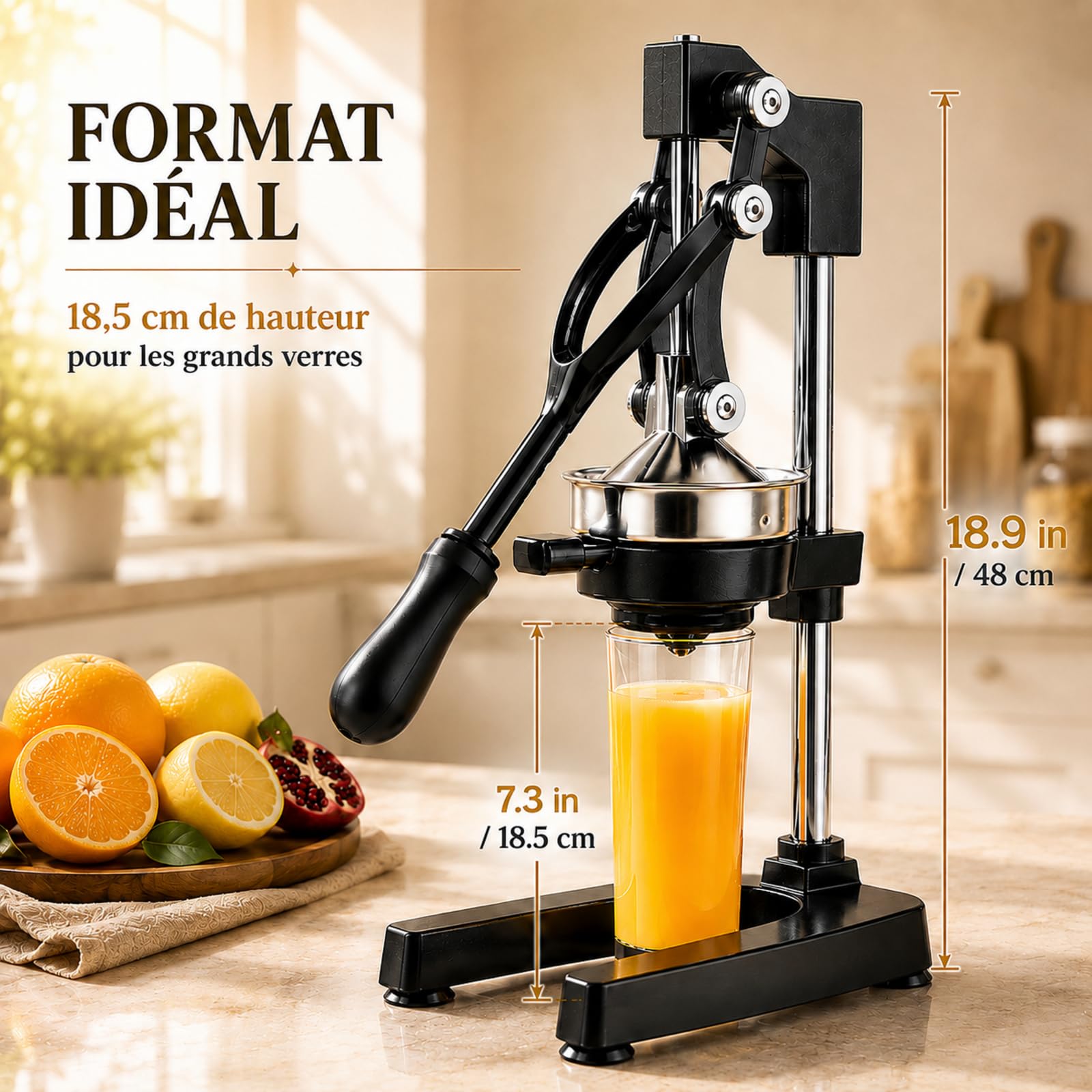 Presse-Agrumes Manuel à Levier, 48 cm, avec 2 Embouts