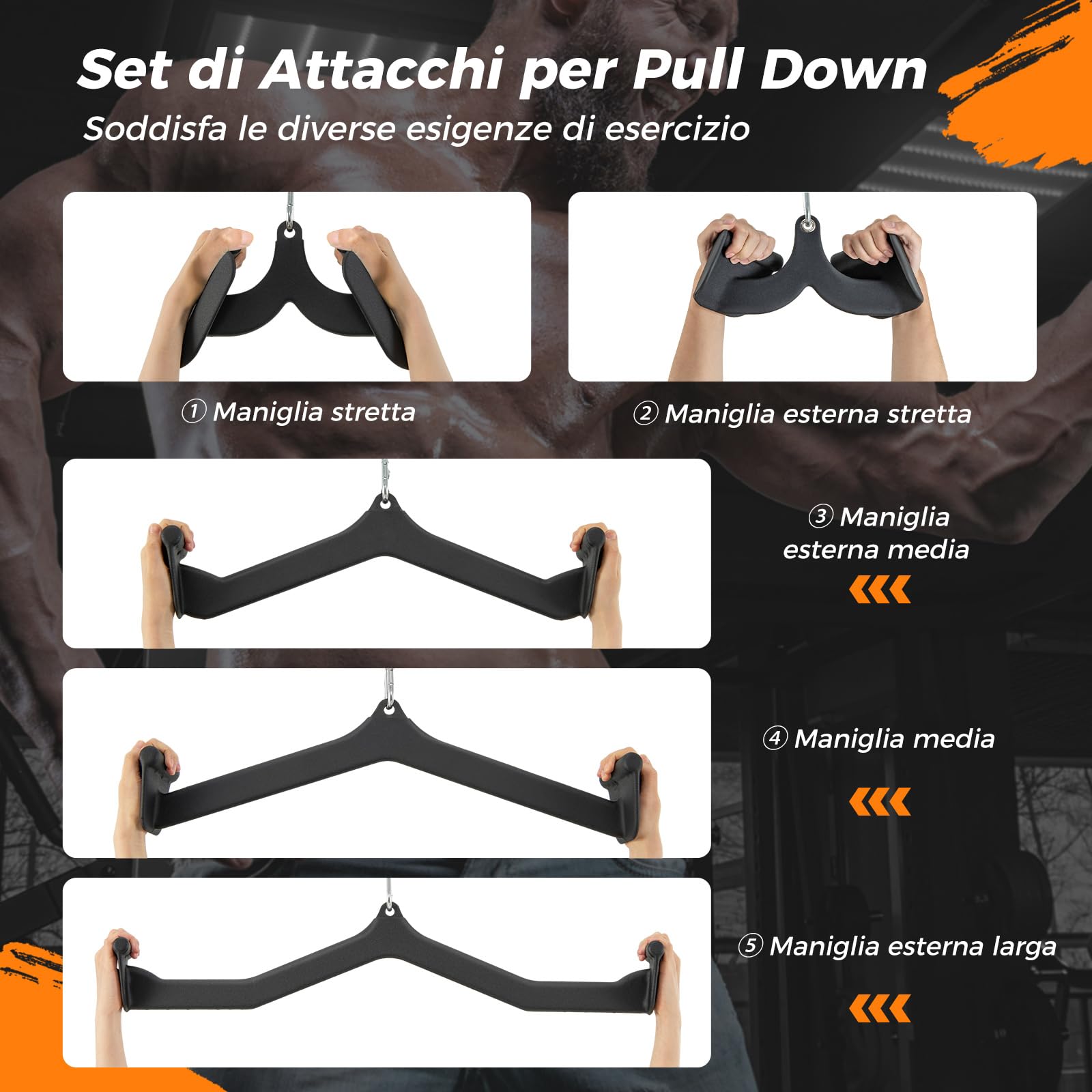 COSTWAY Barra LAT Pulldown, Attacchi T-Bar V-Bar per Cavi per Fitness Palestra Domestica, Impugnature per Maniglie per Allenamento della Forza Schiena Bicipiti Tricipiti