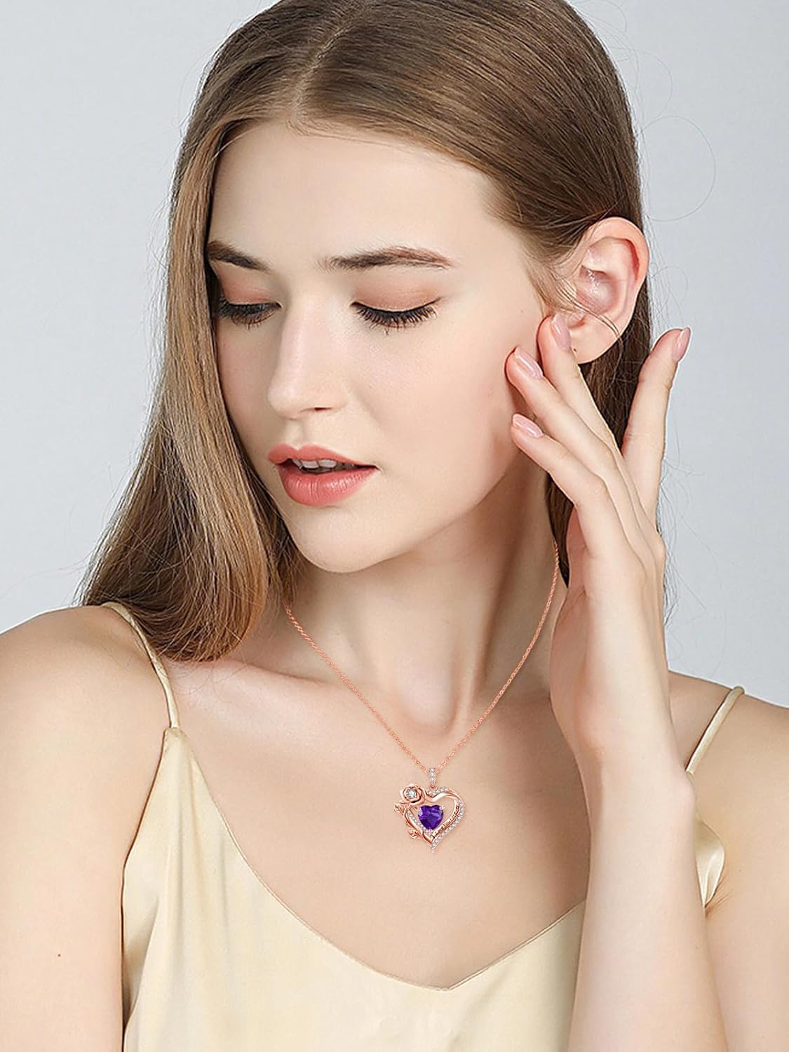 F Rose Gold Heart Birthstone Forever Love Necklace Gifts for Women,I Love You Forever Jewelry with Birthstone Pendant,Valentines Anniversary Birthday Gifts for Her Wife Mom Grandma Daughter