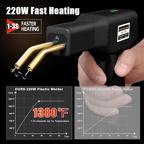 Miniatura 6 de Soldador de Plástico Inalámbrico de 220W Actualizado, 1000 Piezas de Grapas, Kit de Reparación de Parachoques de Coche Inalámbrico Recargable por