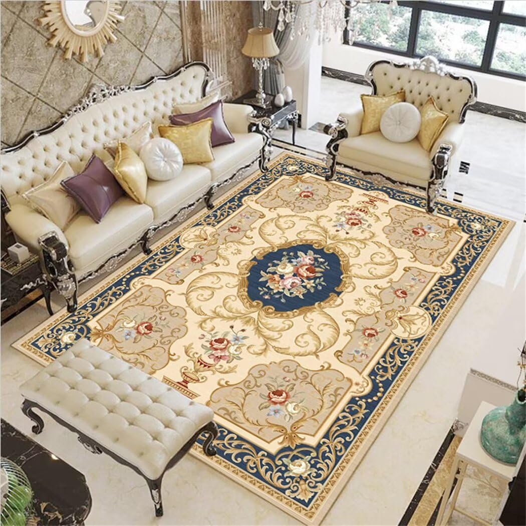 Tapis pour enfant tapis ville bleu doux grand format 180x220cm avec motif floral vintage