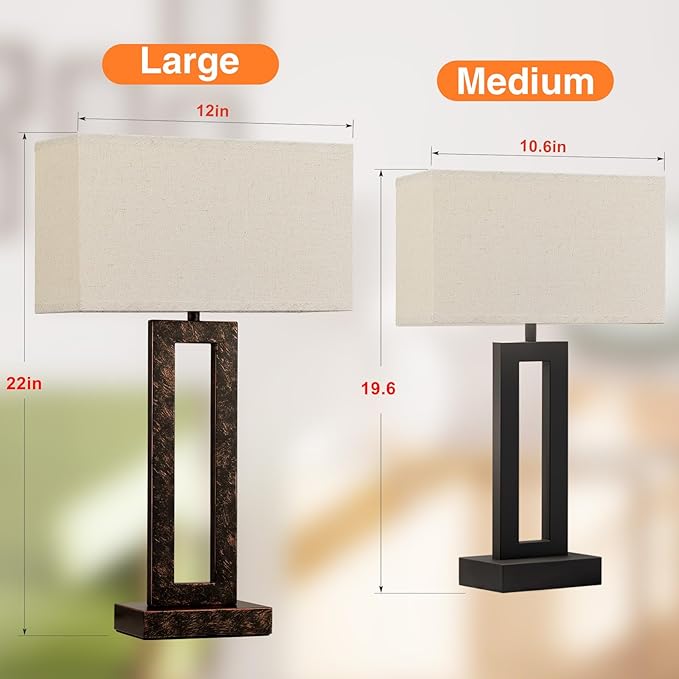 Seealle Seealle 22" Tall Living Room Lamps for Night Stands - Touch Bedside Lamp with USB C+A, 3 Way Dimmable Bedroom Lamps for End Tables Set of 2, Modern Night Stand Lamp for Bed Side(Beige&Brown) photo 5