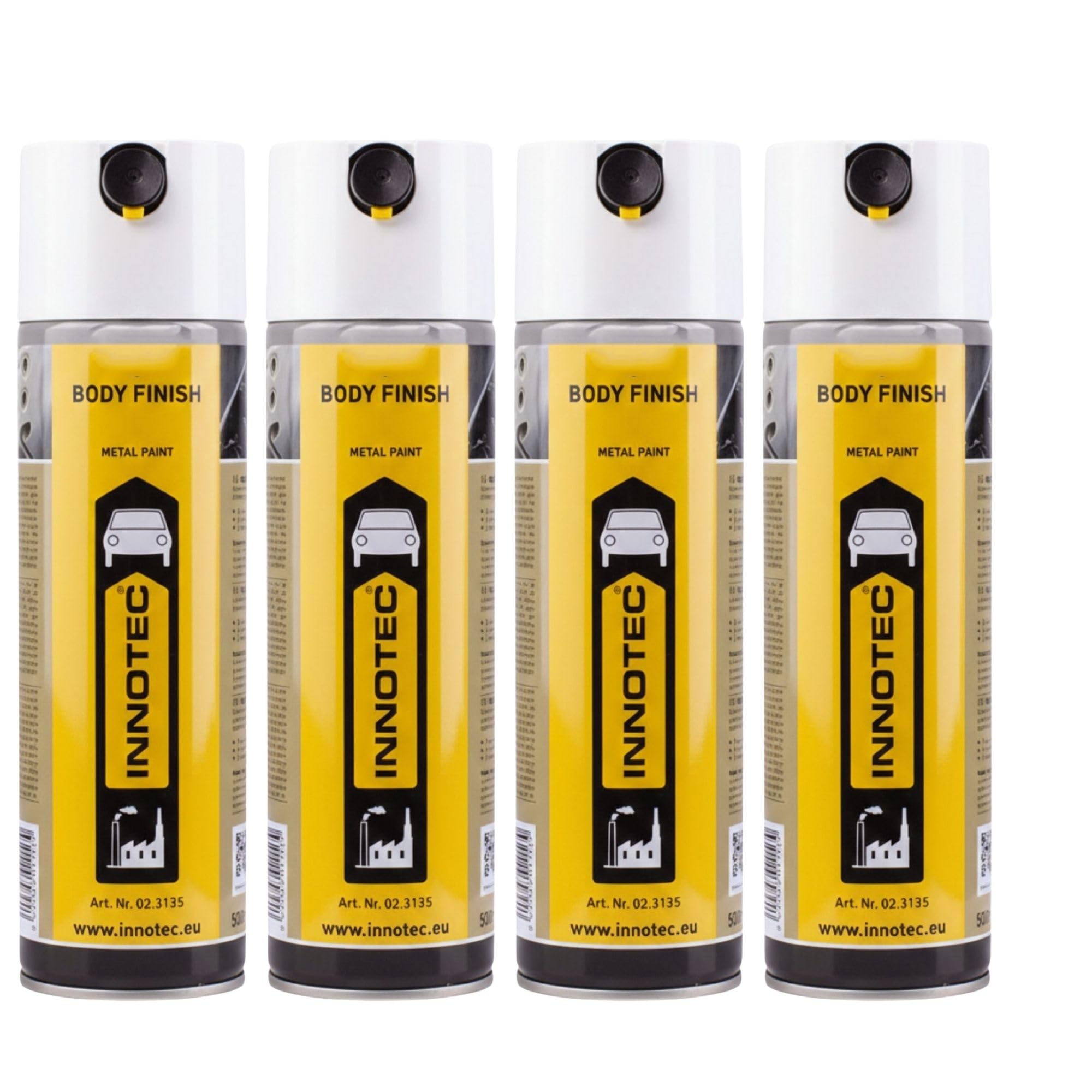 4 Stück INNOTEC Body Finish 500 ml Grün – 1K-Acryl-Premium Grundierlack für das Lackieren von reparierten oder ersetzten Blechteilen an PKW, LKW & Maschinen – korrosionsschützender Reparaturlack