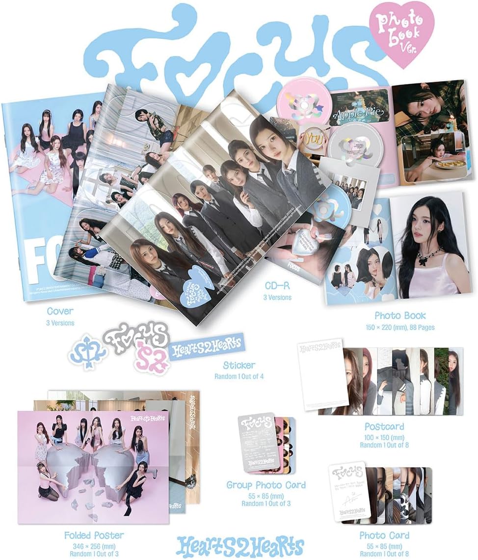 Hearts2Hearts - 1st Mini Album [FOCUS] (Photobook Ver.) 1 SET (3EA) + Official Exclusive Photocard 3ea (Random 3 Out of 8)