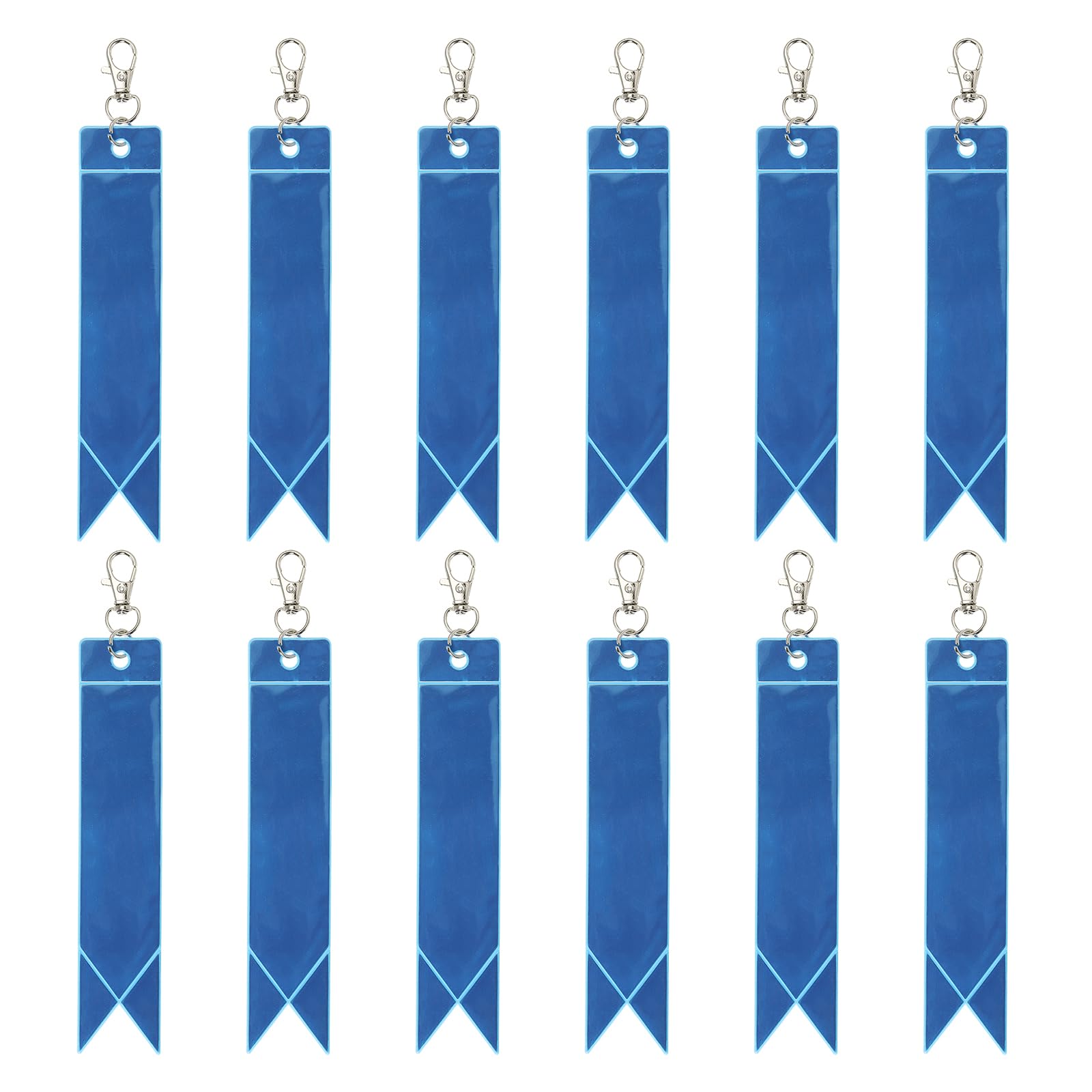 PATIKIL Safety Reflector 6"x1", 12 Pack Reflector Tag Pendant Reflective Safety Keychain Gear for Backpack Cycling Running Wheelchairs, Light Blue