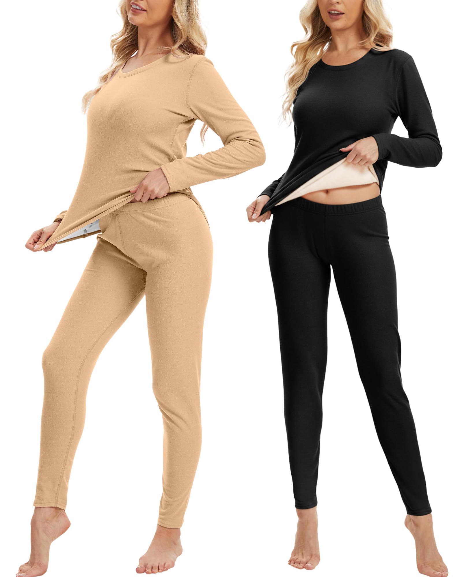 patelai 2 Sets Women's Thermal Underwear Set Warm Fleece Lined Base Layer Top and Bottom Pajama for Cold Weather-picture-49